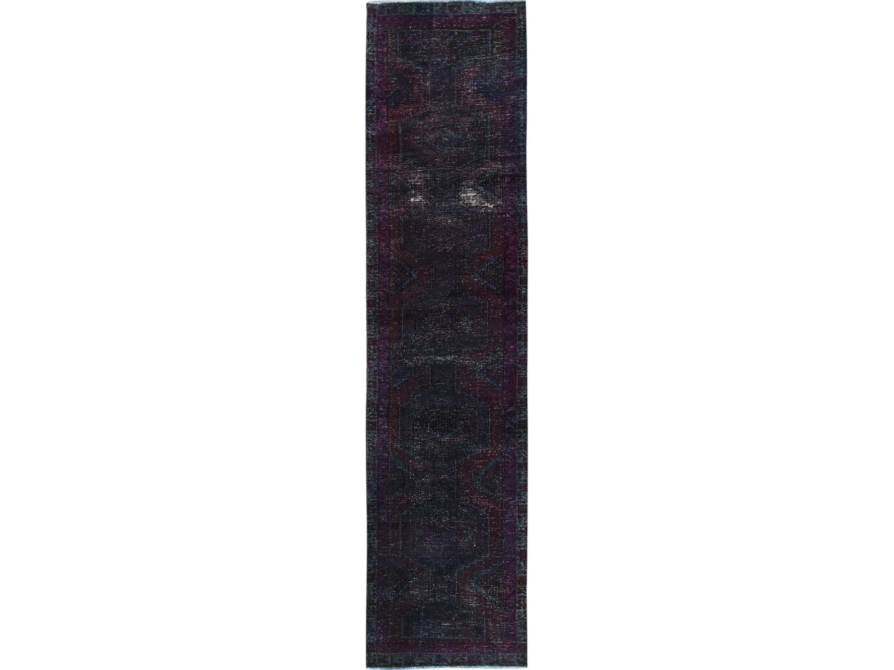 Hamadan Vintage hand-knotted wool runner in Overdyed & Brown, 2'8" x 12'1" — SKU O0877