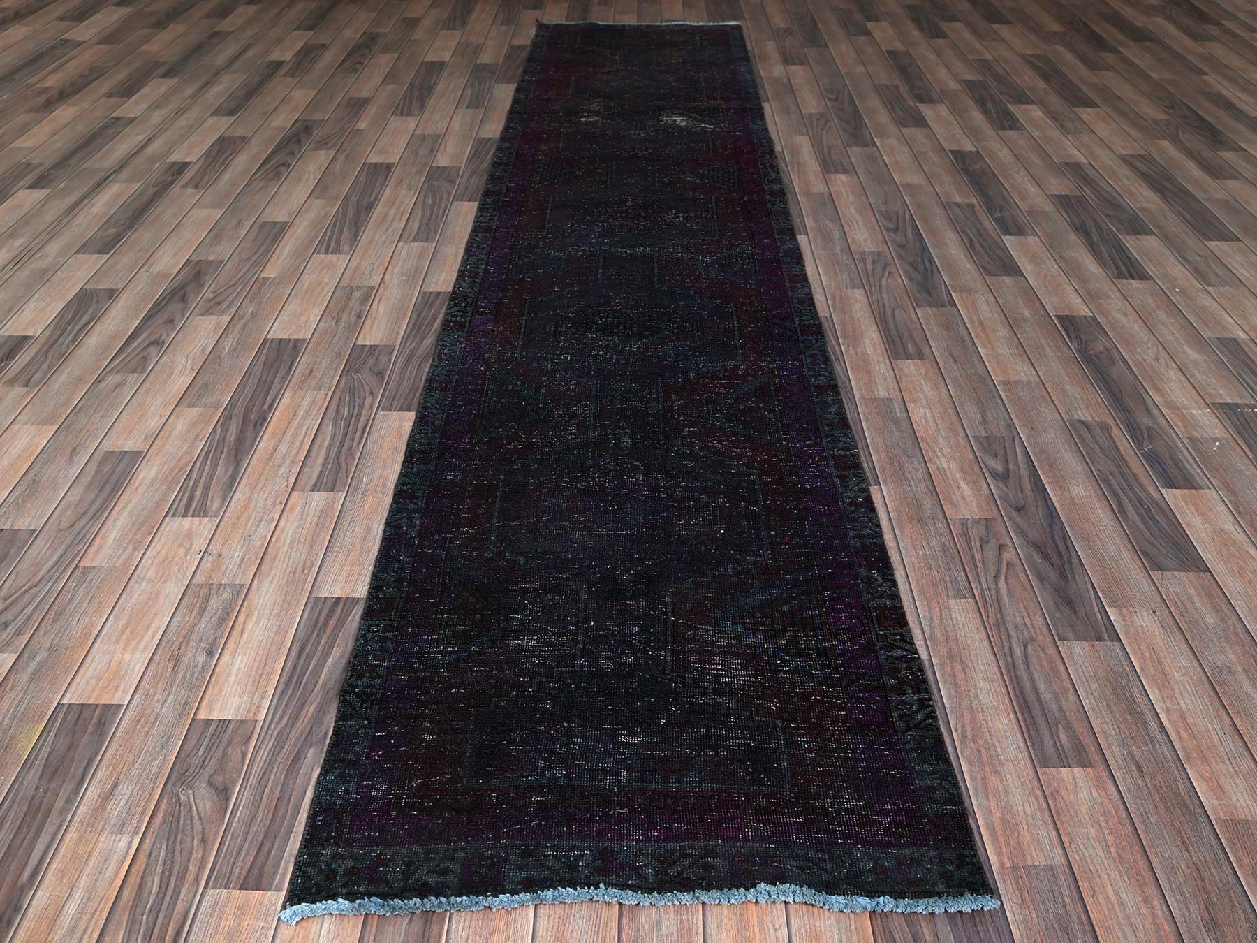 Hamadan Vintage hand-knotted wool runner in Overdyed & Brown, 2'8" x 12'1" — SKU O0877 (view 2)