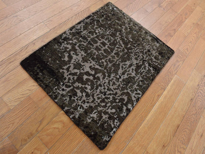 Green 2'0" x 2'9" Modern / Contemporary Hand knotted Wool/Silk Rug - Sku: O087800