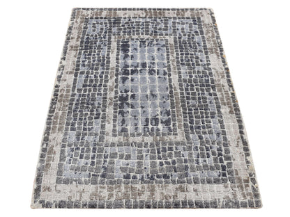 Modern / Contemporary hand-knotted wool/silk rug in Gray, 2'3" x 3'2" — SKU O087801