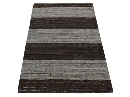 Brown 2'0" x 3'0" Flat Weave Hand woven Wool Rug - Sku: O087803