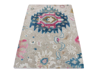 Oushak Modern / Contemporary hand-knotted wool/silk rug in Gray, 2' x 3' — SKU O087807