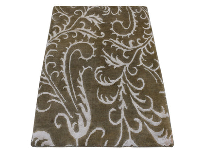 Brown 2'0" x 2'9" Modern / Contemporary Hand knotted Wool/Silk Rug - Sku: O087809