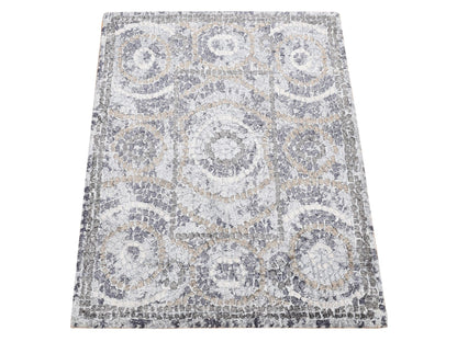 Modern / Contemporary hand-knotted wool/silk rug in Gray, 2'2" x 3' — SKU O087811
