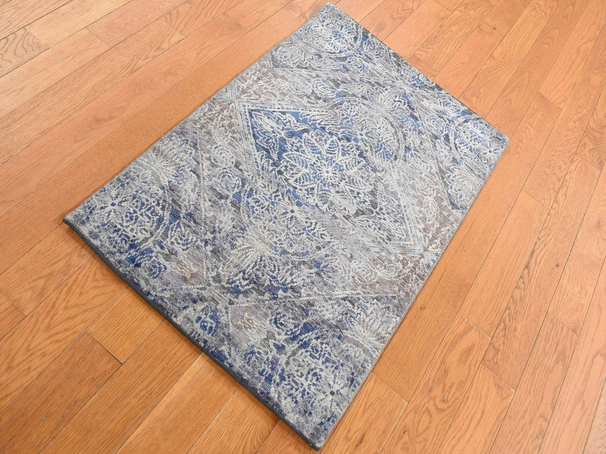 Modern / Contemporary hand-knotted wool/silk rug in Gray, 2' x 3'1" — SKU O087818 (view 2)