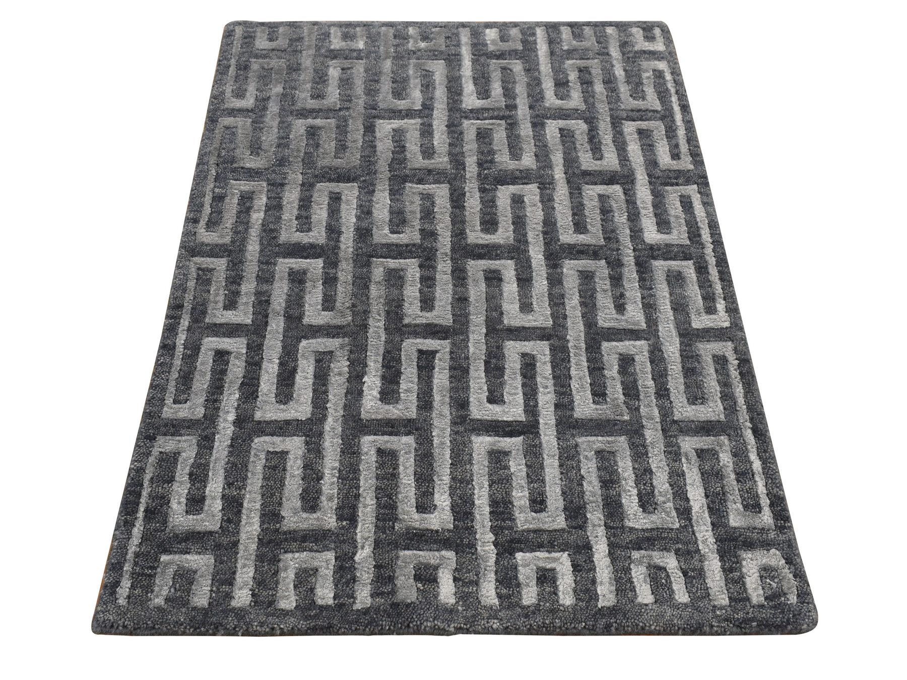 Modern / Contemporary hand-knotted wool/silk rug in Gray, 2' x 2'10" — SKU O087821