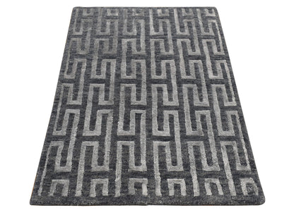 Modern / Contemporary hand-knotted wool/silk rug in Gray, 2' x 2'10" — SKU O087821
