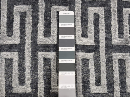 Modern / Contemporary hand-knotted wool/silk rug in Gray, 2' x 2'10" — SKU O087821 (view 5)