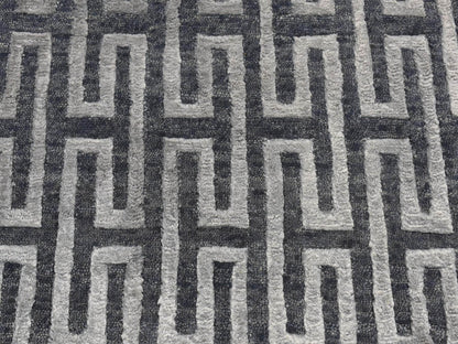 Modern / Contemporary hand-knotted wool/silk rug in Gray, 2' x 2'10" — SKU O087821 (view 6)
