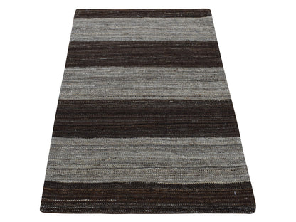 Brown 2'0" x 3'0" Flat Weave Hand woven Wool Rug - Sku: O087822