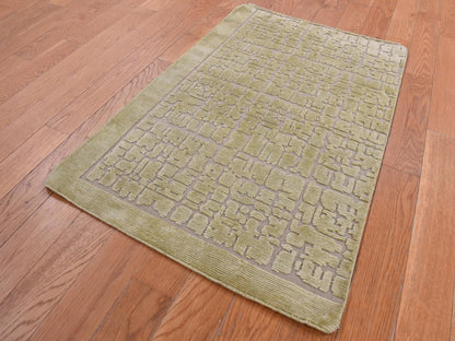 Beige 2'0" x 3'0" Modern and Contemporary Hand knotted Wool Rug - Sku: O087829
