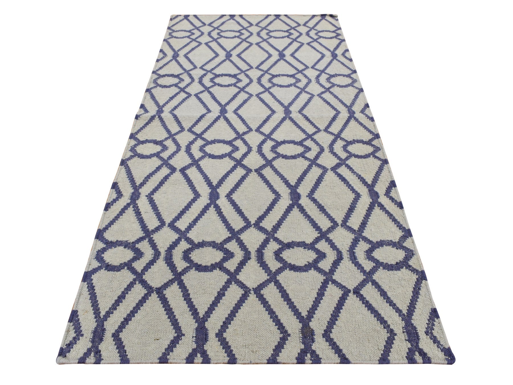 Blue 2'6" x 6'0" Flatweave / Kilim Hand woven Wool Rug - Sku: O087832
