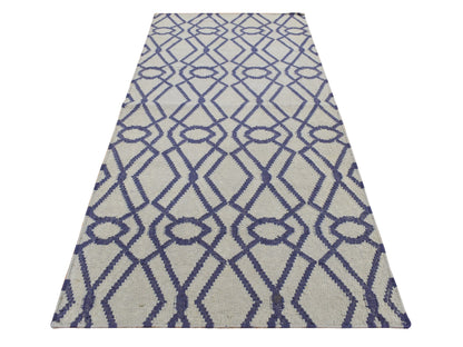Blue 2'6" x 6'0" Flat Weave Hand woven Wool Rug - Sku: O087832