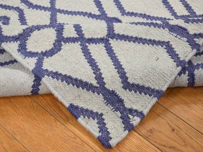 Blue 2'6" x 6'0" Flat Weave Hand woven Wool Rug - Sku: O087832