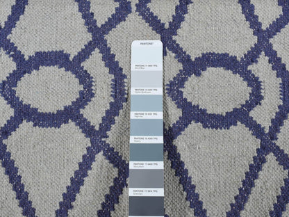 Blue 2'6" x 6'0" Flat Weave Hand woven Wool Rug - Sku: O087832