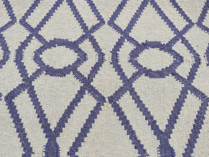 Blue 2'6" x 6'0" Flat Weave Hand woven Wool Rug - Sku: O087832