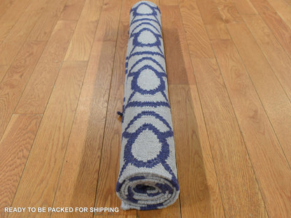 Blue 2'6" x 6'0" Flat Weave Hand woven Wool Rug - Sku: O087832