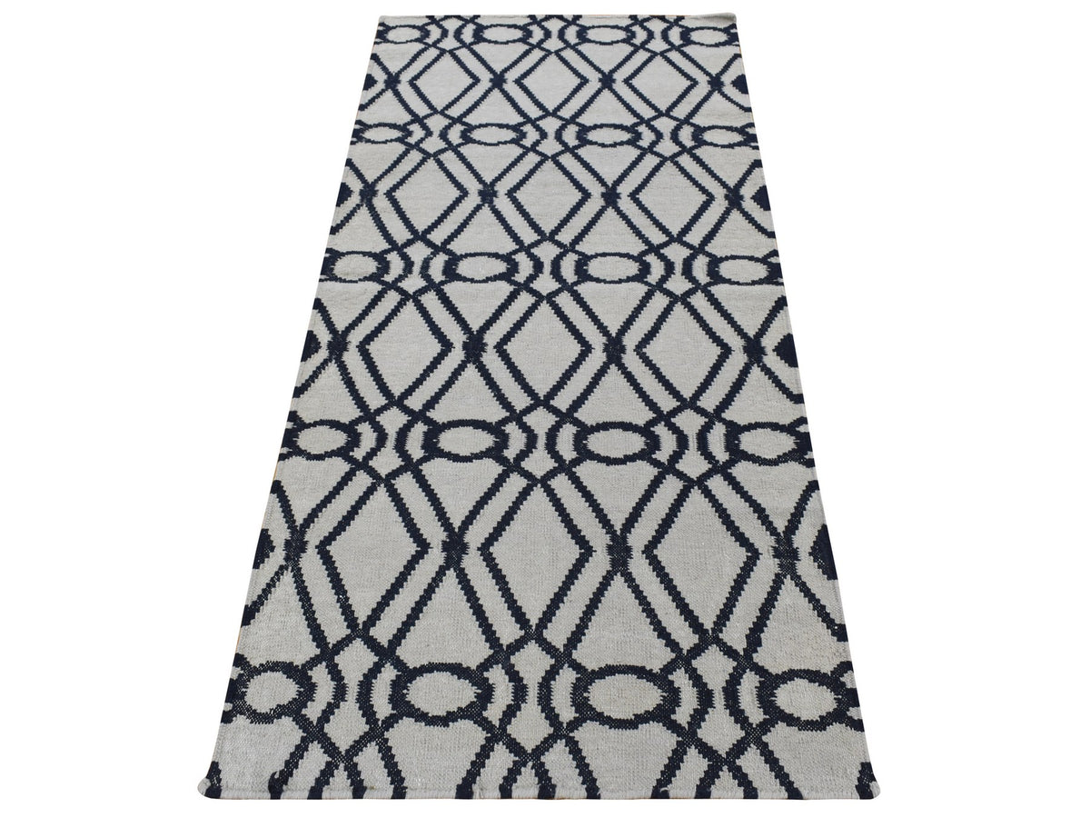 Kilim Flat-Weave hand-knotted wool runner in Gray, 2'9" x 6' — SKU O087834