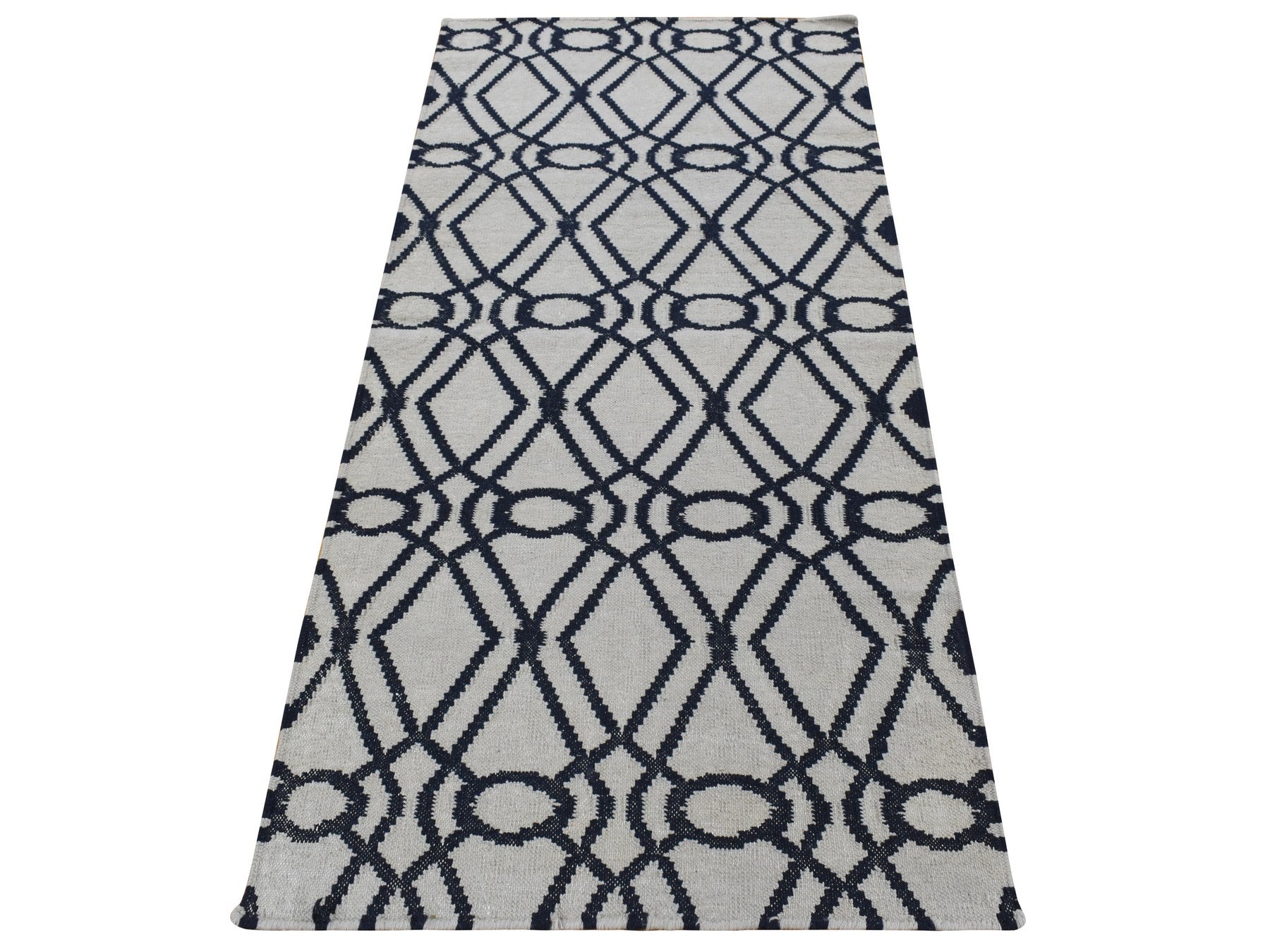 Kilim Flat-Weave hand-knotted wool runner in Gray, 2'9" x 6' — SKU O087834