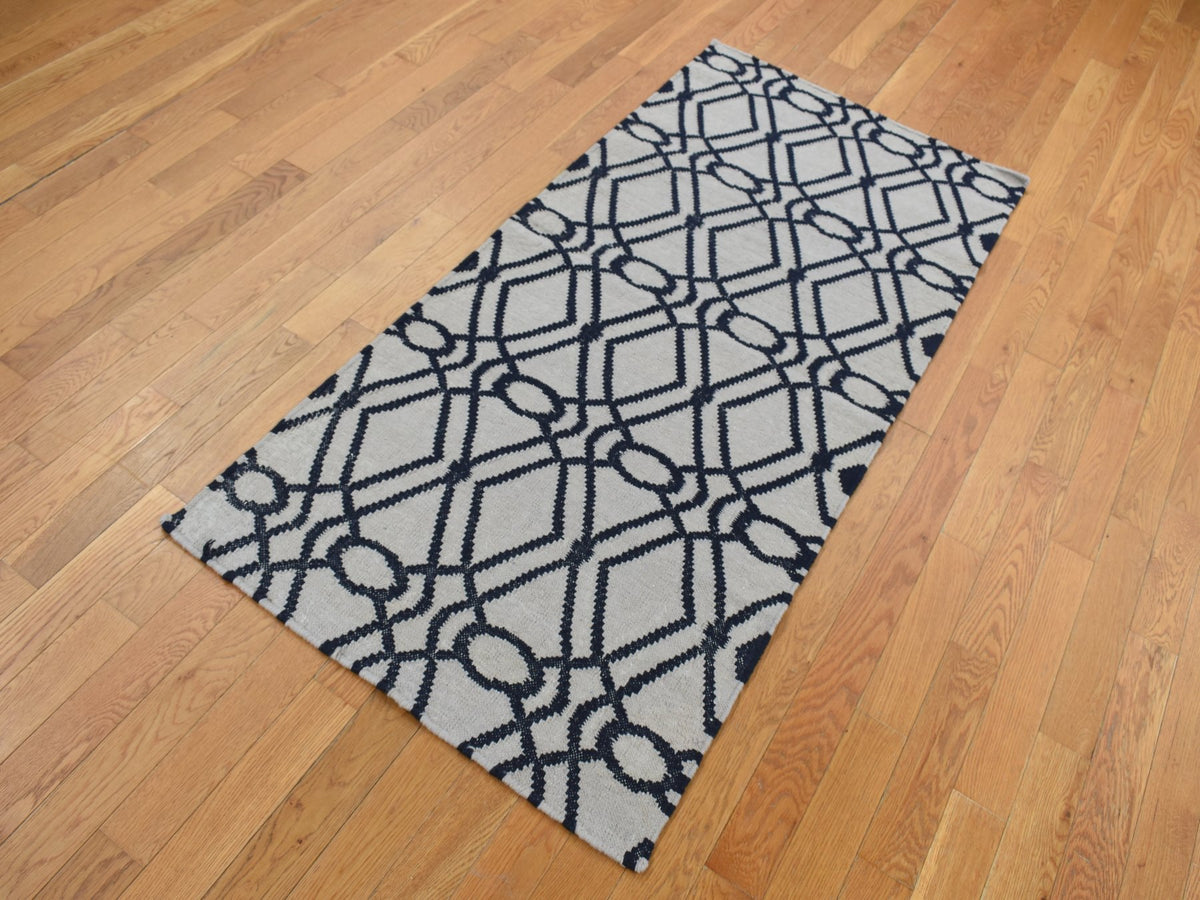 Kilim Flat-Weave hand-knotted wool runner in Gray, 2'9" x 6' — SKU O087834 (view 2)