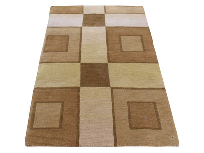 Brown 1'10" x 2'10" Modern / Contemporary Hand knotted Wool Rug - Sku: O087836