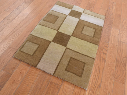 Brown 1'10" x 2'10" Modern / Contemporary Hand knotted Wool Rug - Sku: O087836