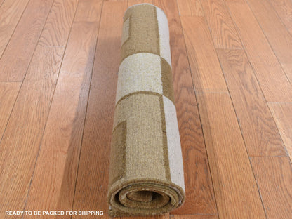 Brown 1'10" x 2'10" Modern / Contemporary Hand knotted Wool Rug - Sku: O087836