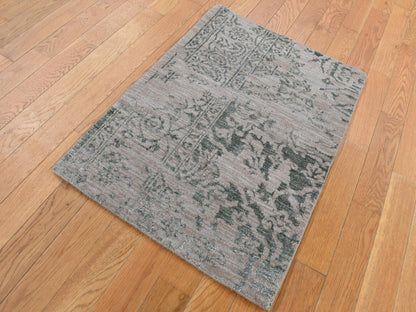Grey 2'0" x 3'0" Transitional Hand knotted Wool/Silk Rug - Sku: O087837