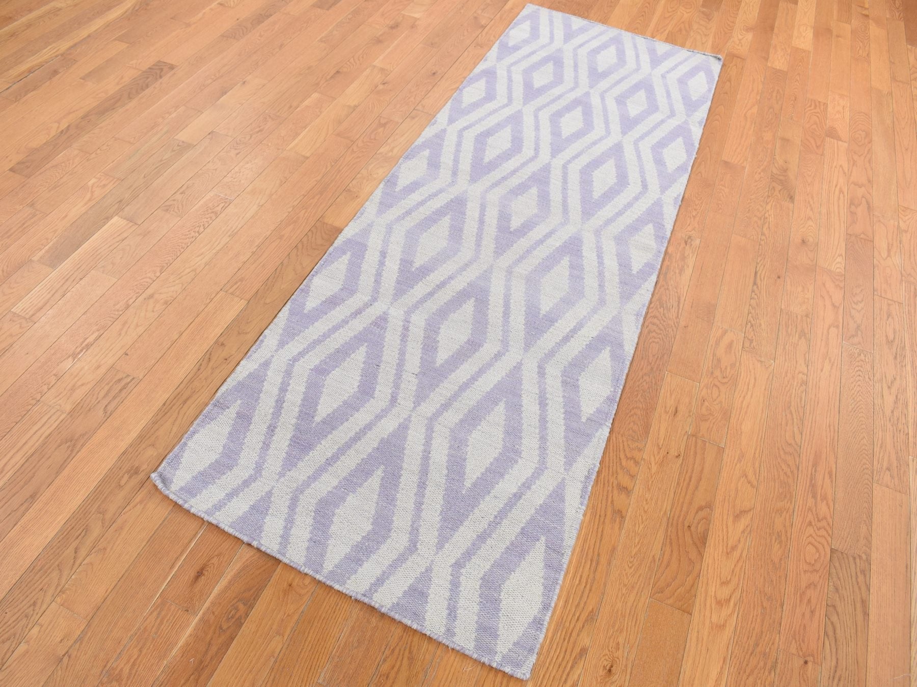 Kilim Flat-Weave hand-knotted wool runner in Purple, 2'8" x 8' — SKU O087844 (view 2)