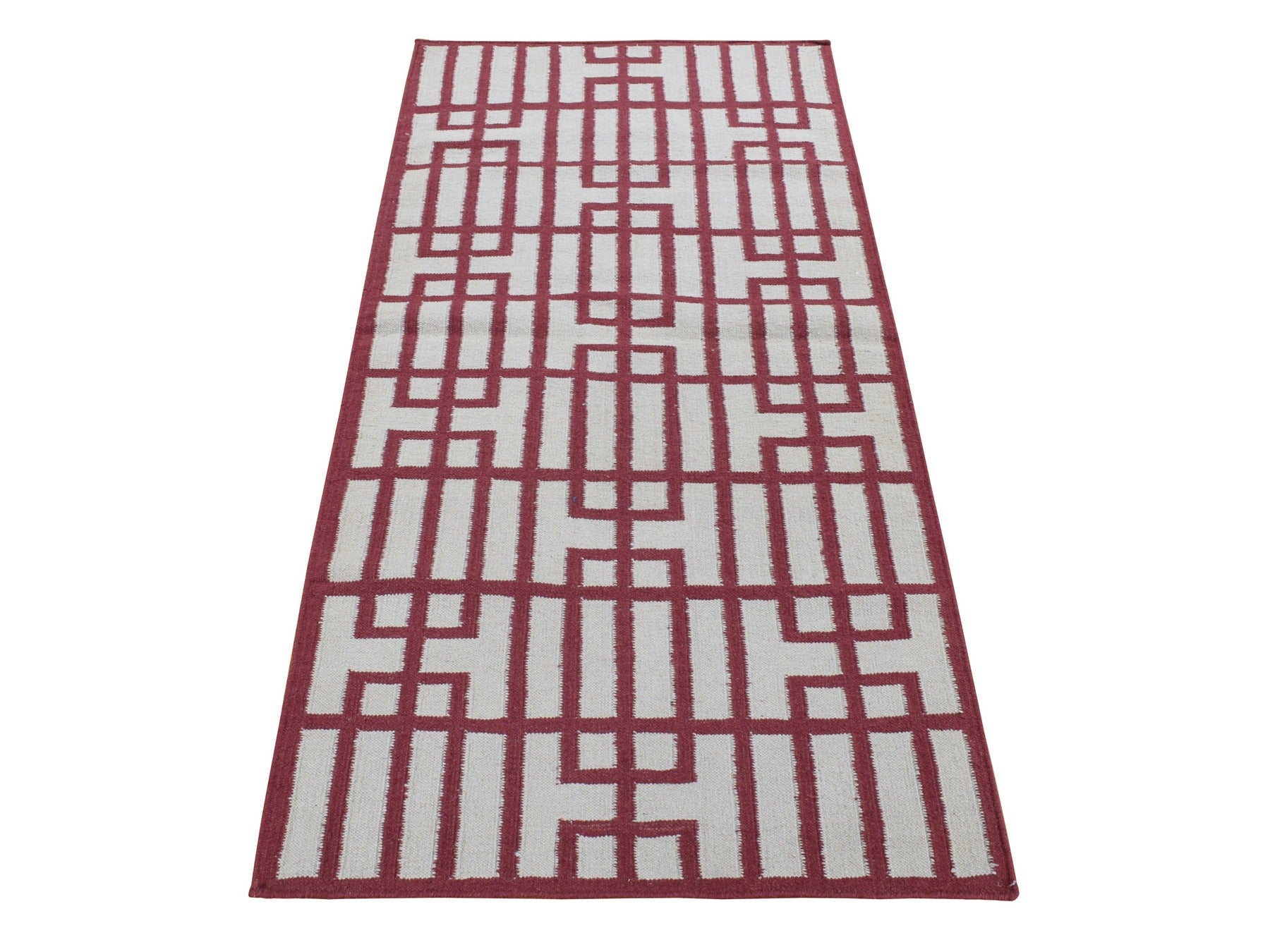 Kilim Flat-Weave hand-knotted wool runner in Red, 2'5" x 6'1" — SKU O087846