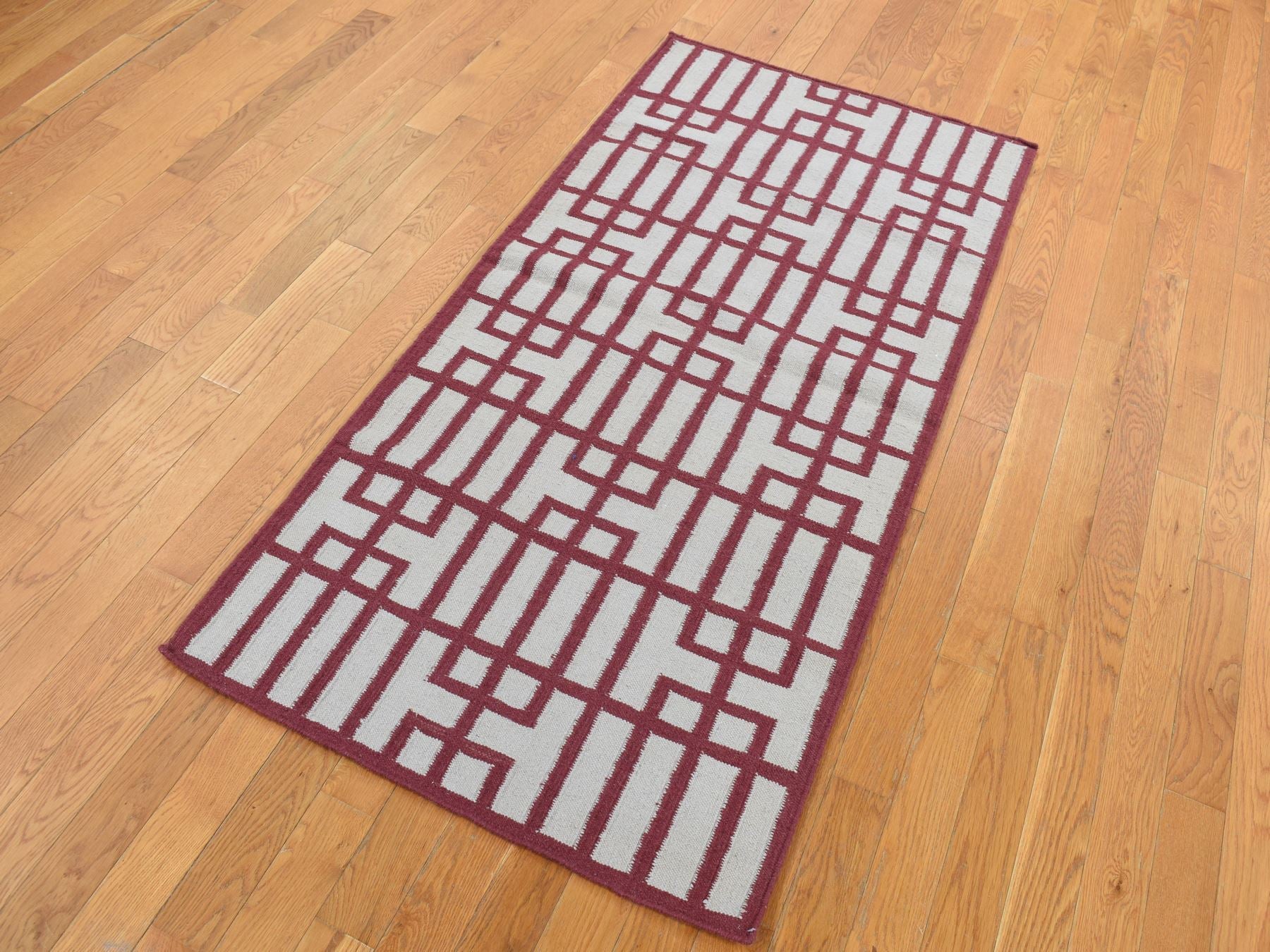 Kilim Flat-Weave hand-knotted wool runner in Red, 2'5" x 6'1" — SKU O087846 (view 2)