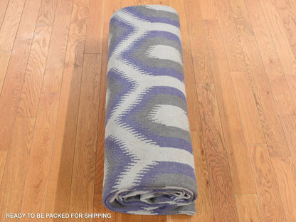 Blue 8'10" x 12'2" Flat Weave Hand woven Wool Rug - Sku: O087860