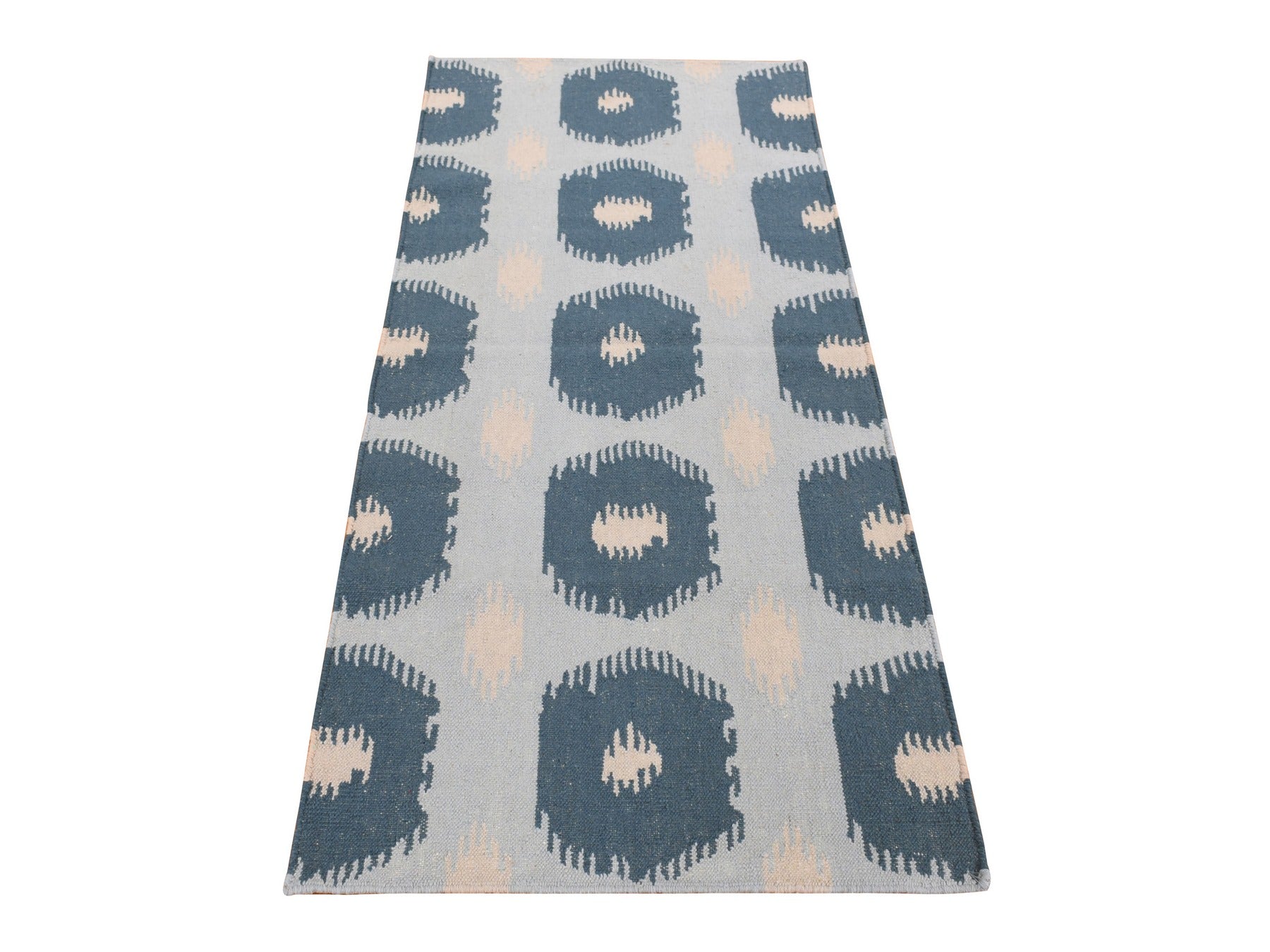 Blue 2'6" x 6'0" Flatweave / Kilim Hand knotted Wool Rug - Sku: O087864