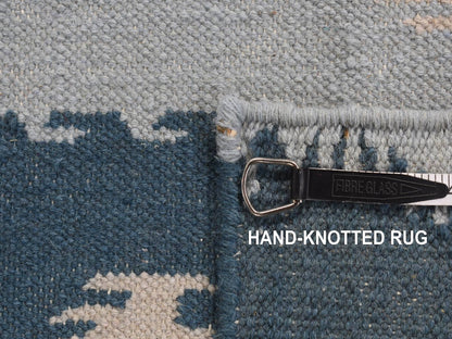 Blue 2'6" x 6'0" Flat Weave Hand knotted Wool Rug - Sku: O087864