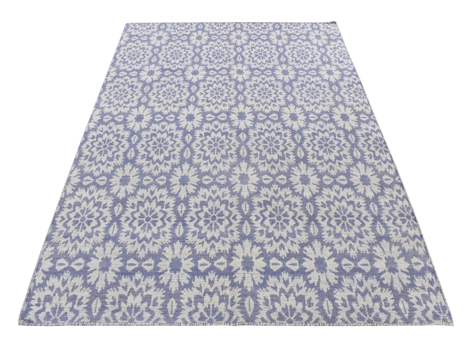 Kilim Flat-Weave hand-knotted wool rug in Purple, 5'3" x 7'5" — SKU O087865