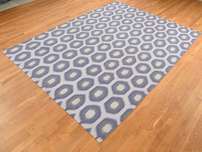 Purple 8'10" x 12'2" Flatweave / Kilim Hand woven Wool Rug - Sku: O087869