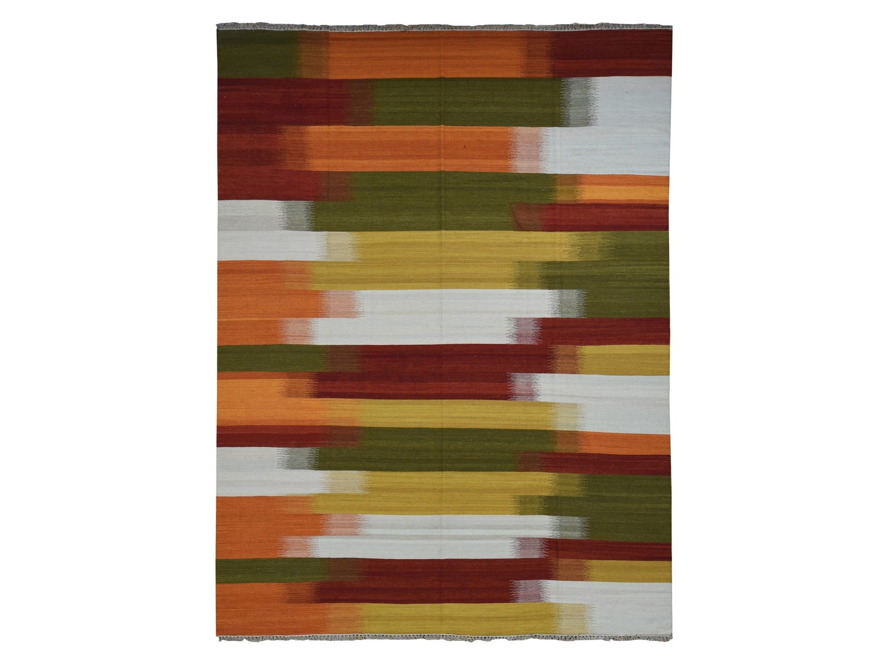 Kilim Flat-Weave hand-knotted wool rug in Ivory, 9'1" x 12'6" — SKU O087878
