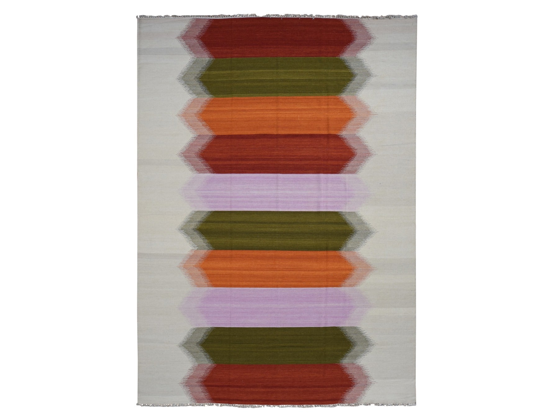 Kilim Flat-Weave hand-knotted wool rug in Ivory, 9' x 12'7" — SKU O087879