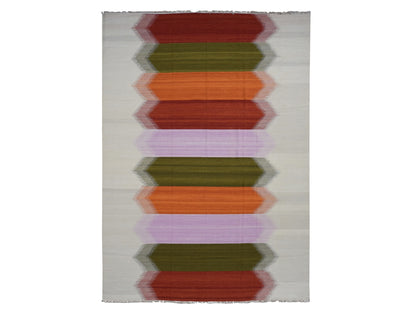 Kilim Flat-Weave hand-knotted wool rug in Ivory, 9' x 12'7" — SKU O087879