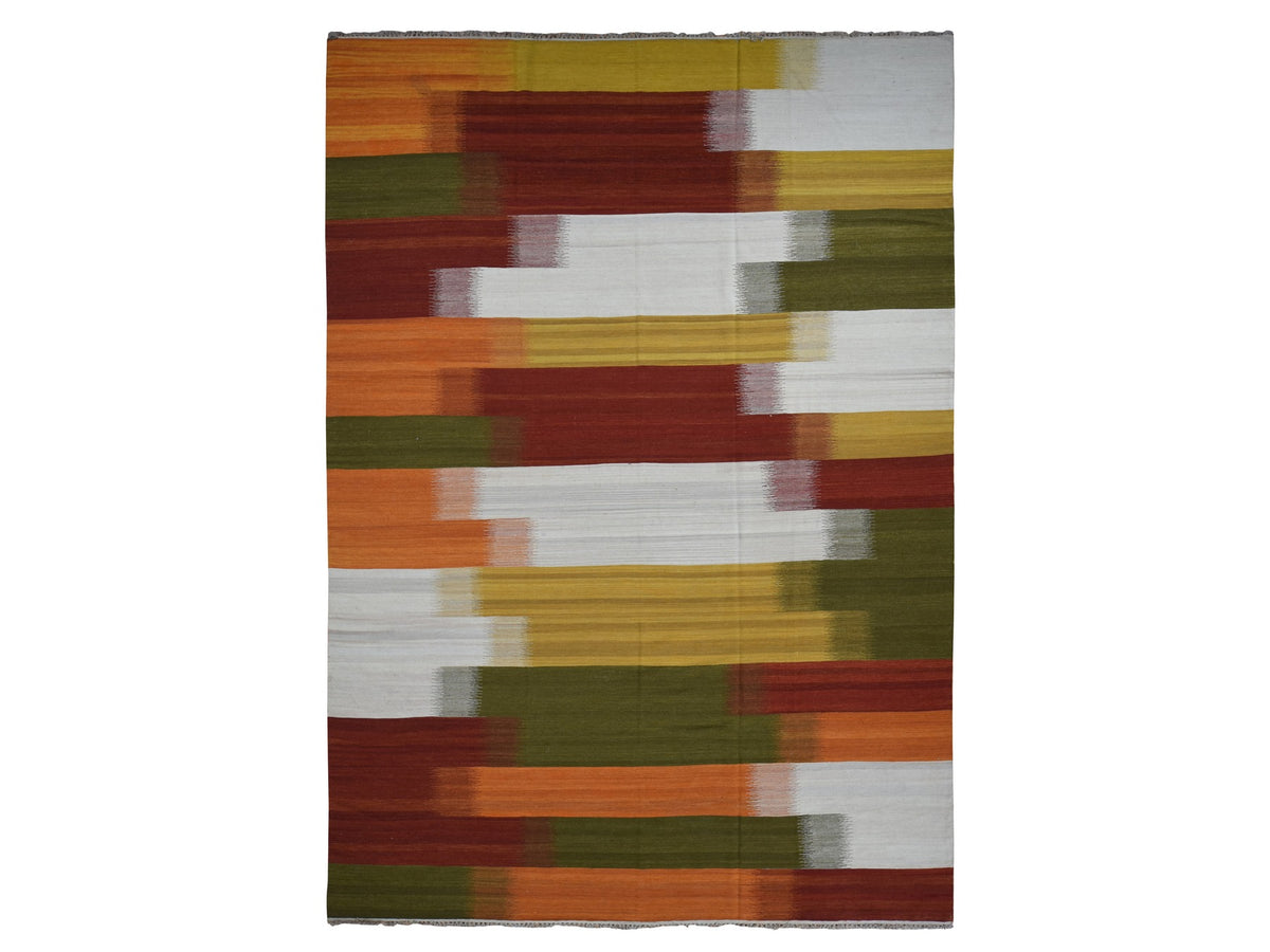 Kilim Flat-Weave hand-knotted wool rug in Ivory, 10' x 14'3" — SKU O087880