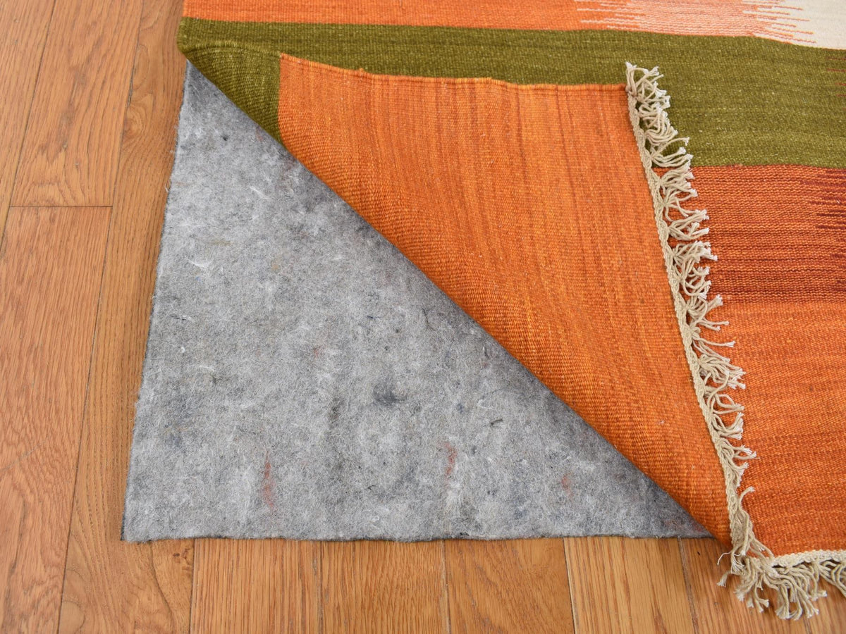 Kilim Flat-Weave hand-knotted wool rug in Ivory, 10' x 14'3" — SKU O087880 (view 4)