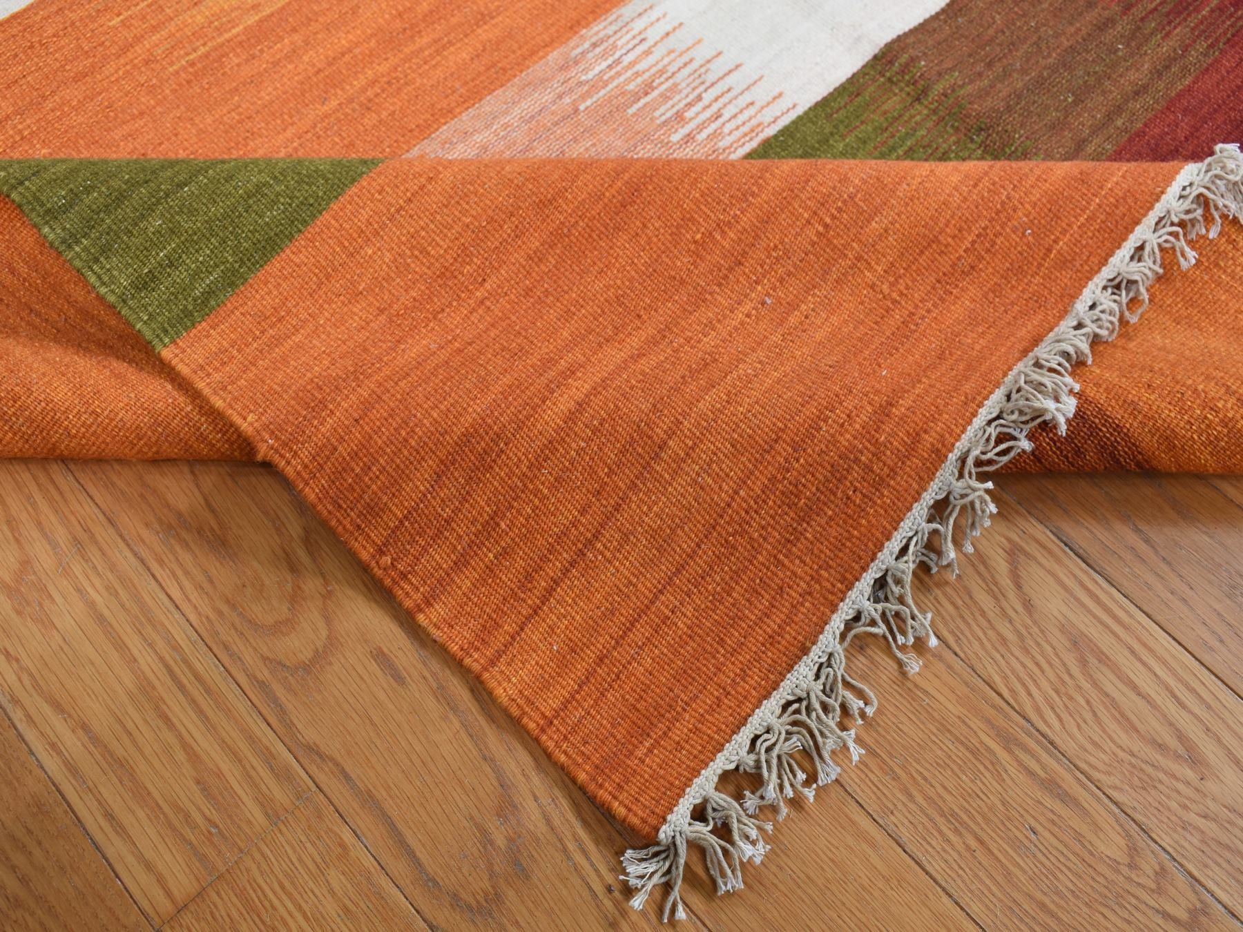 Kilim Flat-Weave hand-knotted wool rug in Ivory, 10' x 14'3" — SKU O087880 (view 5)