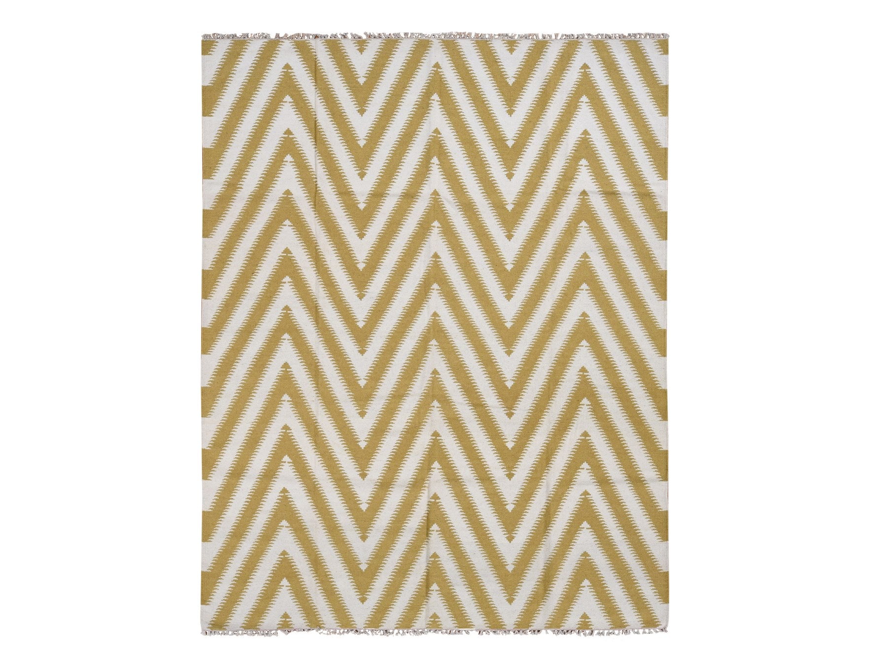 Kilim Flat-Weave hand-knotted wool rug in Yellow, 8' x 10' — SKU O087882