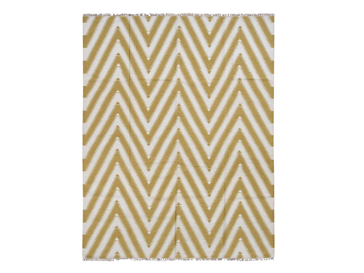 Kilim Flat-Weave hand-knotted wool rug in Yellow, 8' x 10' — SKU O087882