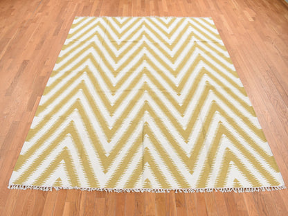 Yellow 8'0" x 10'0" Flatweave / Kilim Hand woven Wool Rug - Sku: O087882