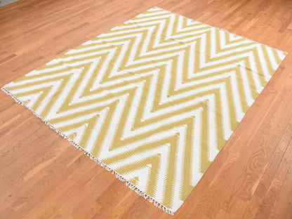 Kilim Flat-Weave hand-knotted wool rug in Yellow, 8' x 10' — SKU O087882 (view 3)