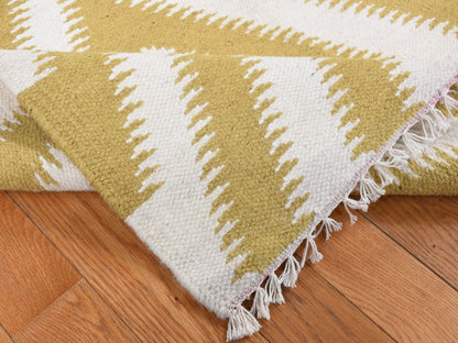 Kilim Flat-Weave hand-knotted wool rug in Yellow, 8' x 10' — SKU O087882 (view 5)