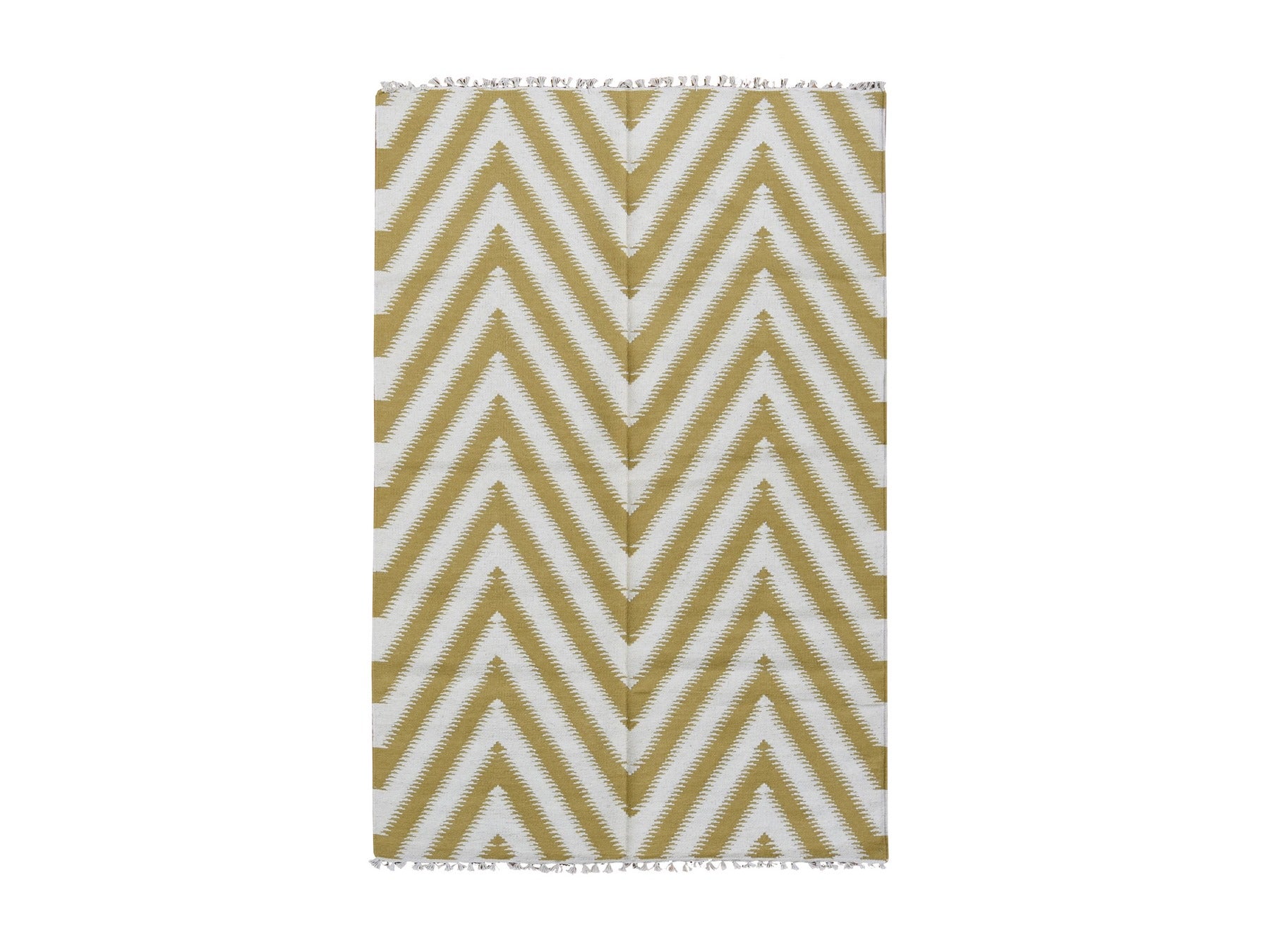 Kilim Flat-Weave hand-knotted wool rug in Yellow, 5' x 8' — SKU O087887
