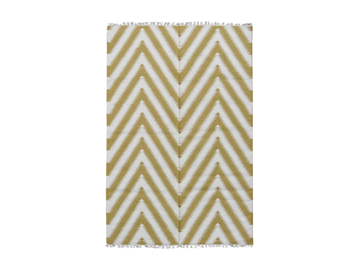 Kilim Flat-Weave hand-knotted wool rug in Yellow, 5' x 8' — SKU O087887