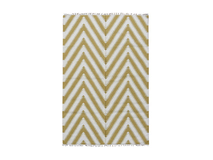 Kilim Flat-Weave hand-knotted wool rug in Yellow, 5' x 8' — SKU O087887